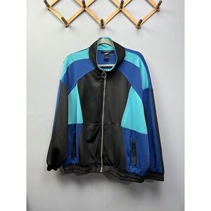 Ashley Sport Track Jacket Women 26/28 Blue Black Colorblock O-Ring Zip Mock Neck